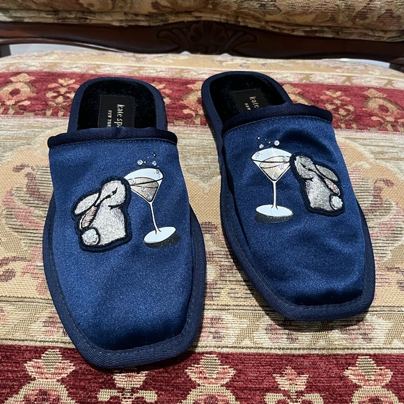 NWT Kate Spade Navy Blue Bunny Sipping Martini 🍸 Slippers 8 - Picture 2 of 5